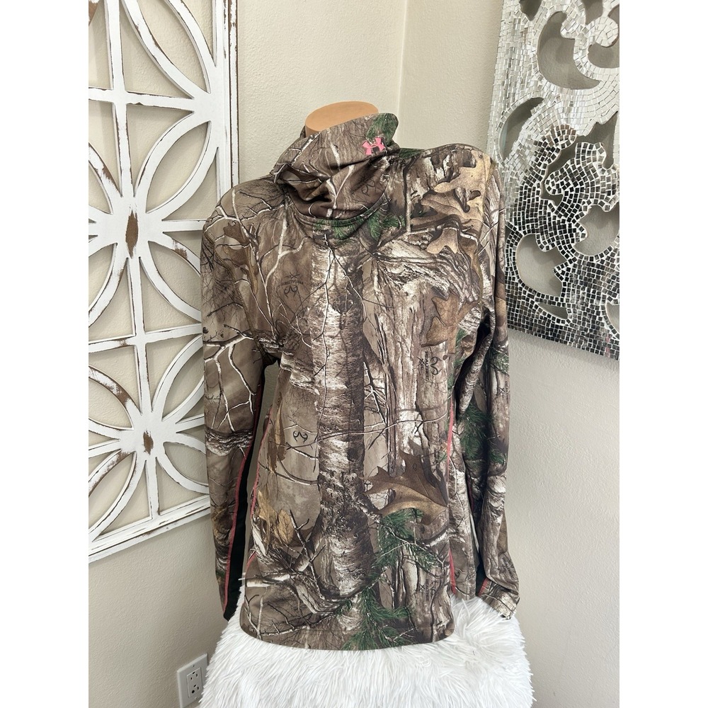 Under Armour Scent Control womens 2XL Camo Hunting Mock Neck Long Sleeve Top *28